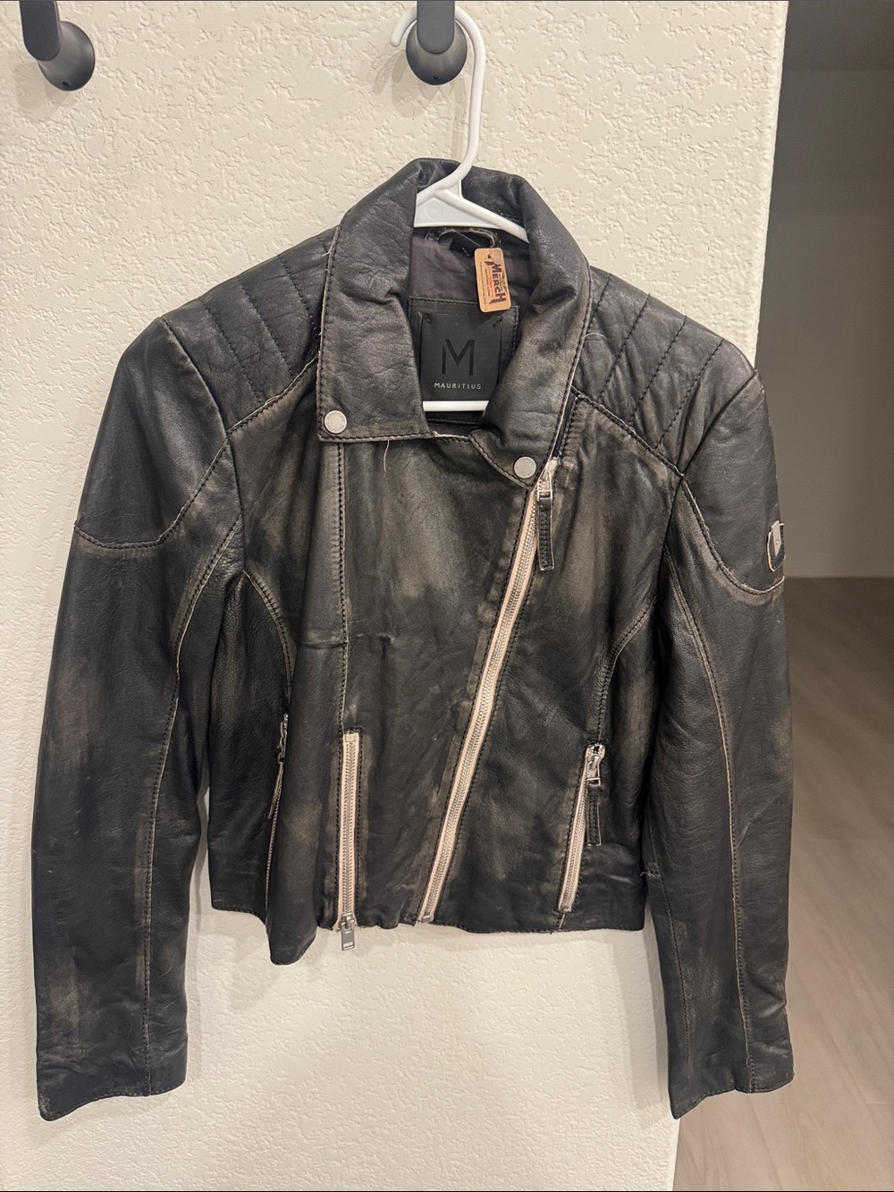 Madison Moto Black Leather Asymmetrical Zip Jacket